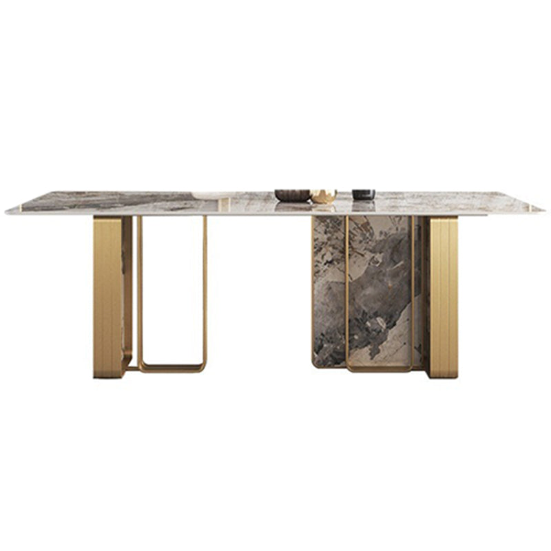Modern Rectangle Double Pedestal Table Stainless Steel Base Dining Table