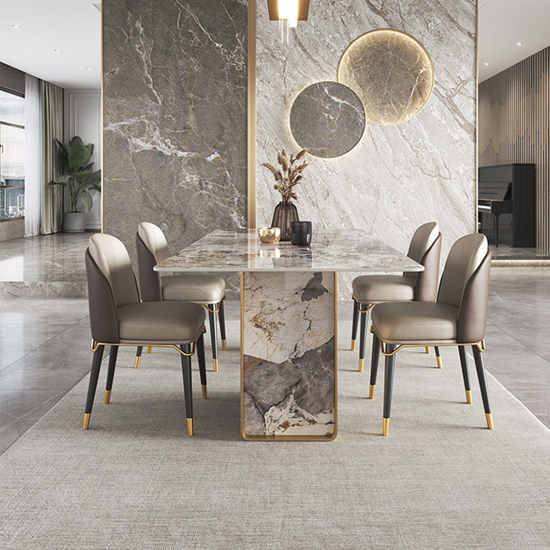 Modern Rectangle Double Pedestal Table Stainless Steel Base Dining Table