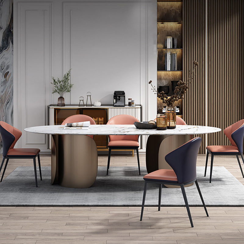 Modern Oval Dining Table Stainless Steel Base Double Pedestal Table for Room