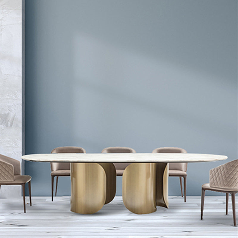 Modern Oval Dining Table Stainless Steel Base Double Pedestal Table for Room