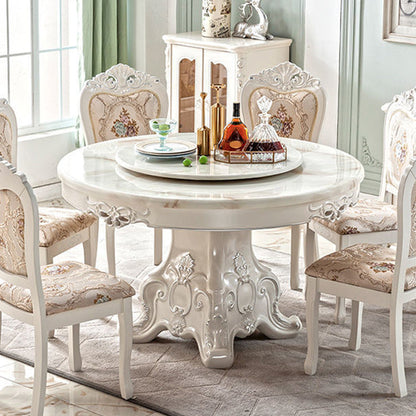 Stone Top Dining Table Round Dining Table with Pedestal Base in White