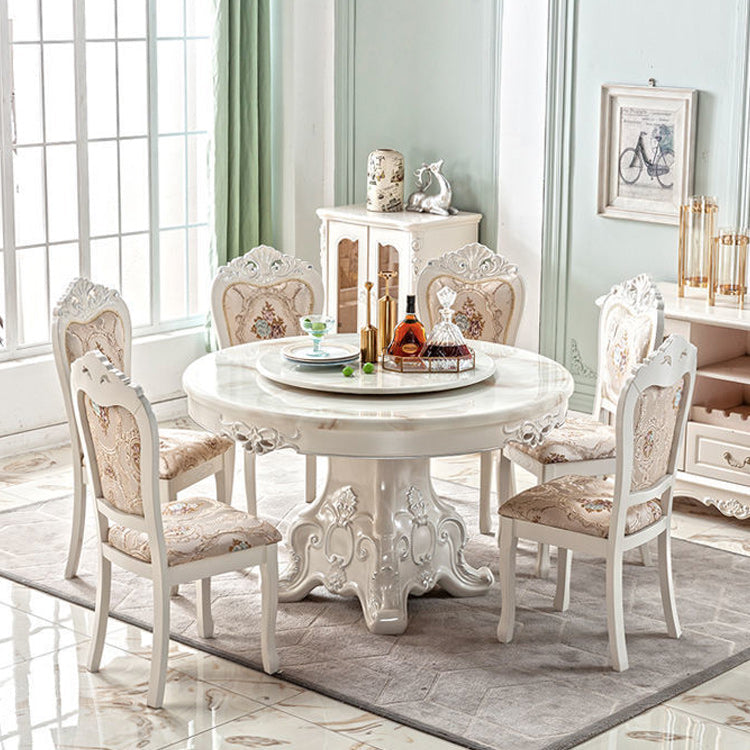 Stone Top Dining Table Round Dining Table with Pedestal Base in White