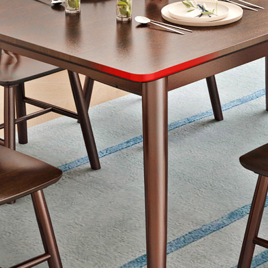 Solid Wood Top Dining Table Modern Rectangle Table with 4 Legs in Brown