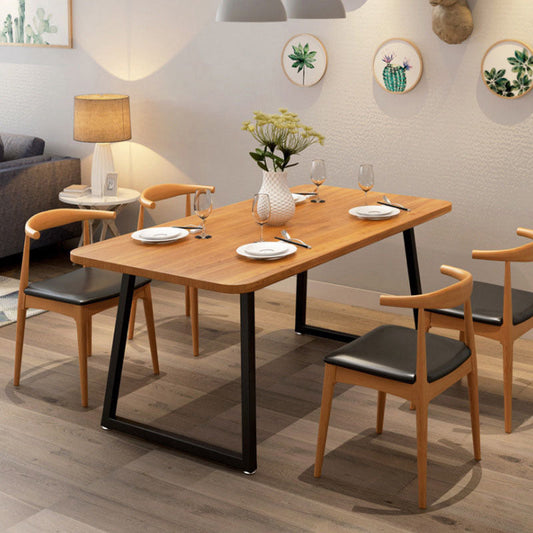 Pine Wood Top Dining Table Industrial Rectangle Table with Sled Base in Black Without Chairs