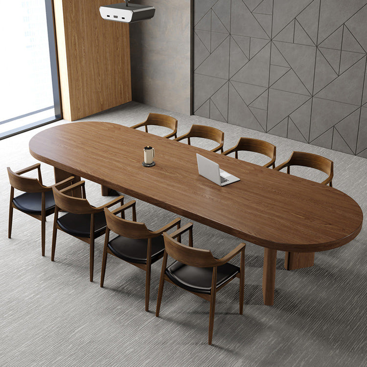 Vaste houten bovenkant eettafel moderne ovale tafel met 4 poten in bruin