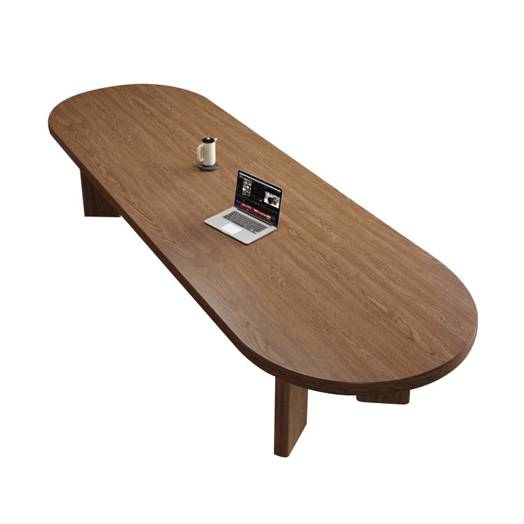 Vaste houten bovenkant eettafel moderne ovale tafel met 4 poten in bruin