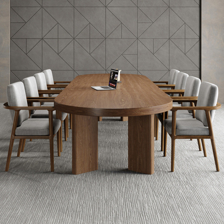 Vaste houten bovenkant eettafel moderne ovale tafel met 4 poten in bruin