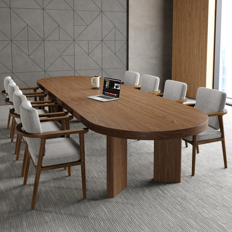 Vaste houten bovenkant eettafel moderne ovale tafel met 4 poten in bruin