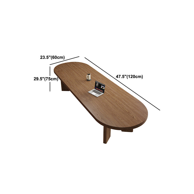 Vaste houten bovenkant eettafel moderne ovale tafel met 4 poten in bruin