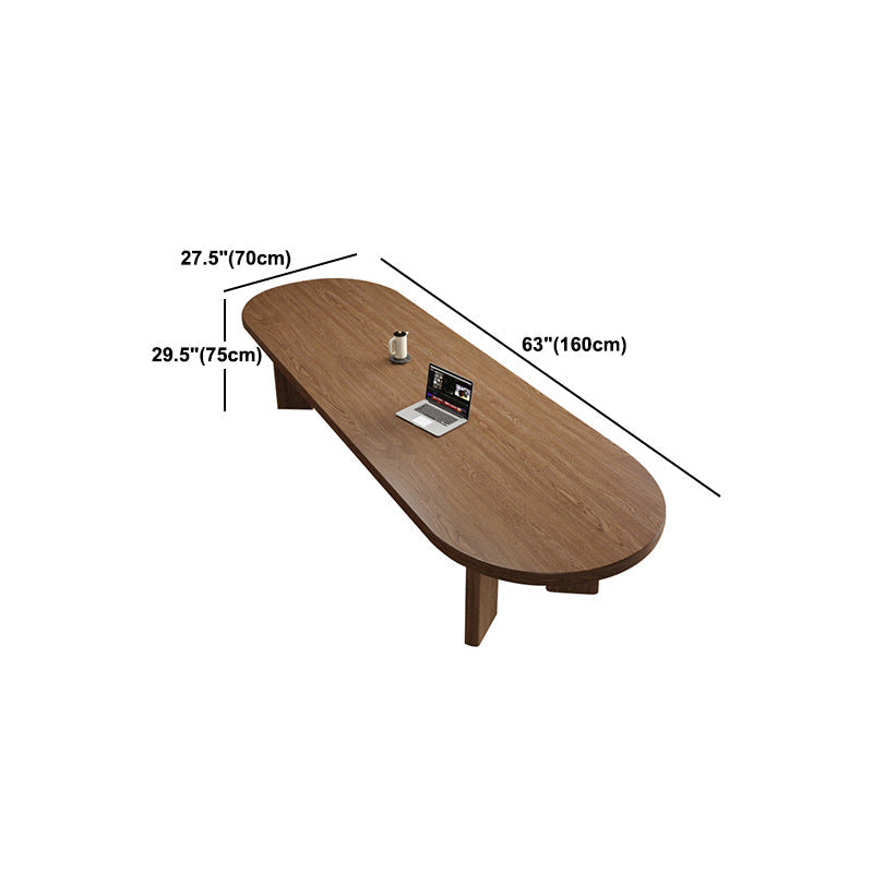 Vaste houten bovenkant eettafel moderne ovale tafel met 4 poten in bruin