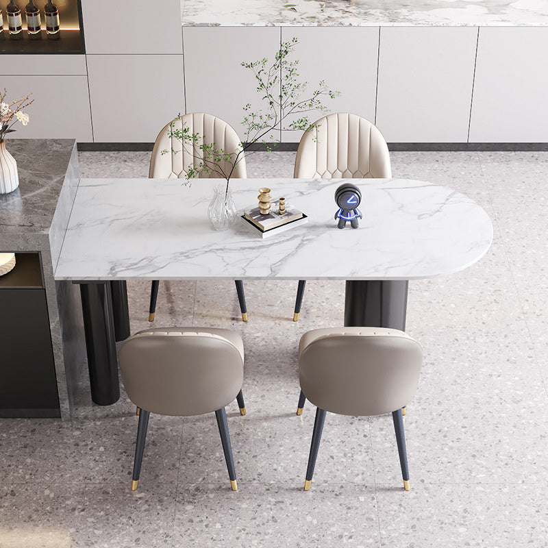 Stone Top Dining Table Modern Dining Table with 3 Legs Base in Black 55.1"L x 31.5"W x 29.5"H Without Chairs Clearhalo 'Dining Tables & Seating' 'Dining Tables' 'dining_table' 'furn' 'furn_dining_table' 'Furniture' 'Kitchen & Dining Furniture' 6085657
