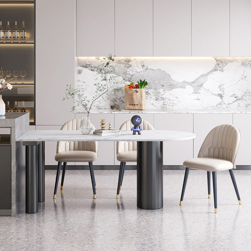 Stone Top Dining Table Modern Dining Table with 3 Legs Base in Black Clearhalo 'Dining Tables & Seating' 'Dining Tables' 'dining_table' 'furn' 'furn_dining_table' 'Furniture' 'Kitchen & Dining Furniture' 6085660