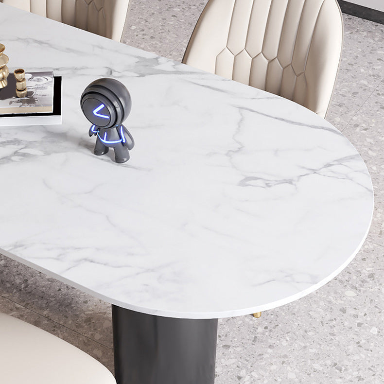 Stone Top Dining Table Modern Dining Table with 3 Legs Base in Black Clearhalo 'Dining Tables & Seating' 'Dining Tables' 'dining_table' 'furn' 'furn_dining_table' 'Furniture' 'Kitchen & Dining Furniture' 6085662