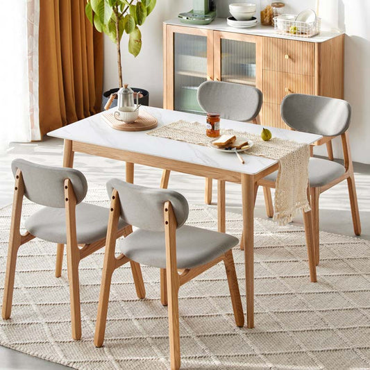 Stone Top Dining Table Traditional Luxury Rectangle Dining Table with 4 Wood Legs