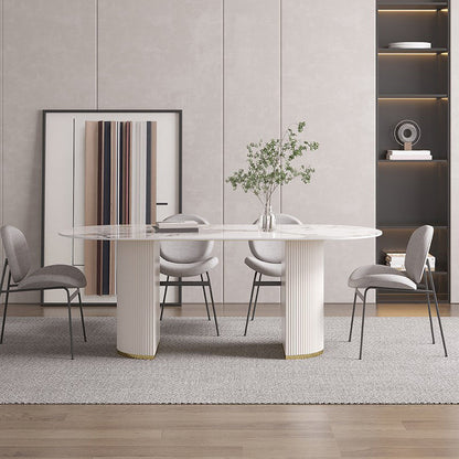 Sintered Stone Top Table for Restaurant Luxury White Table with Double Pedestal