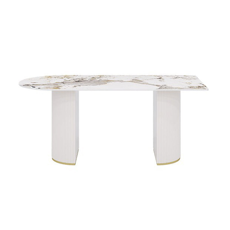 Sintered Stone Top Table for Restaurant Luxury White Table with Double Pedestal