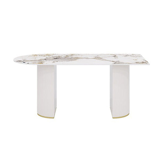 Sintered Stone Top Table for Restaurant Luxury White Table with Double Pedestal