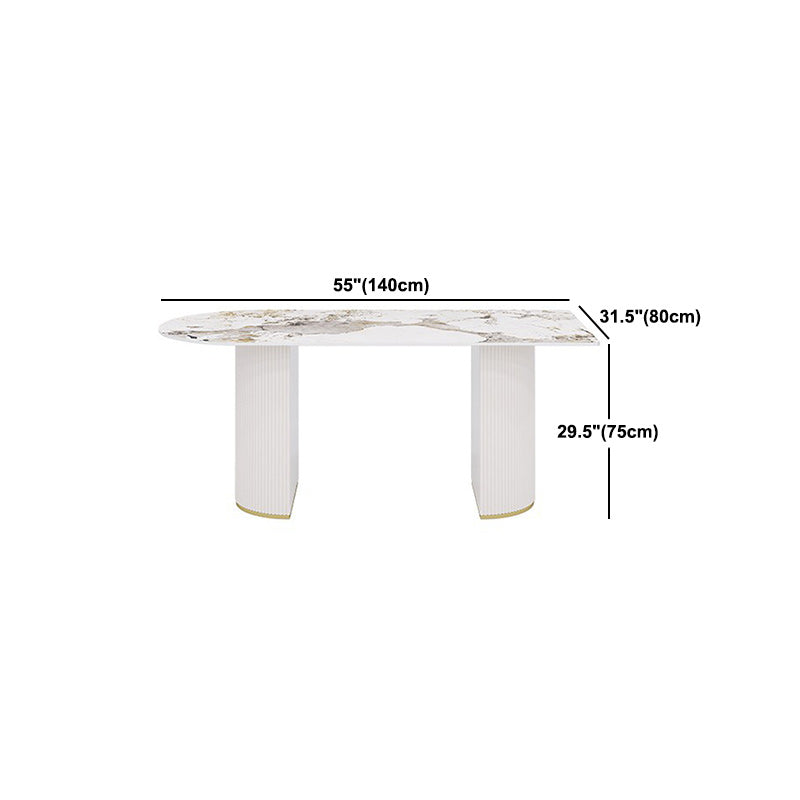 Sintered Stone Top Table for Restaurant Luxury White Table with Double Pedestal