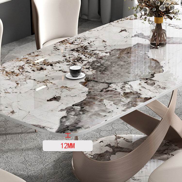 Stone Top Dining Table Modern Rectangle Dining Table with Pedestal Base