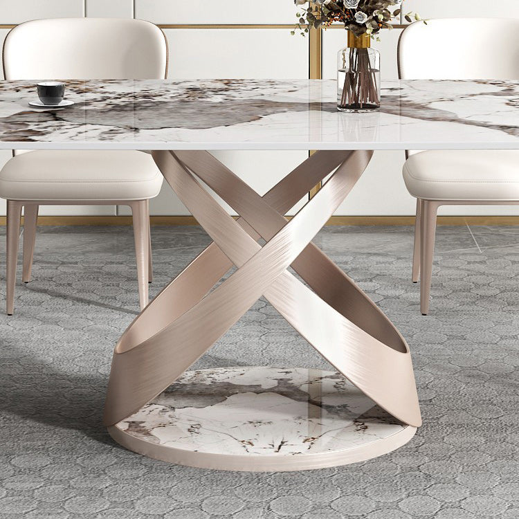 Stone Top Dining Table Modern Rectangle Dining Table with Pedestal Base