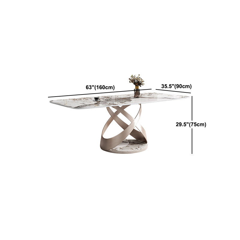 Stone Top Dining Table Modern Rectangle Dining Table with Pedestal Base