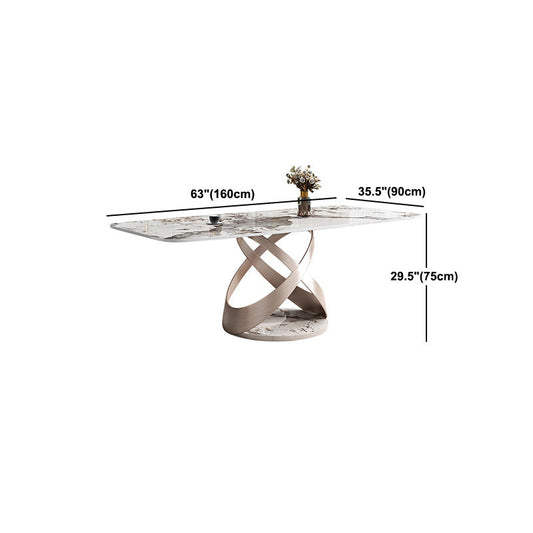 Stone Top Dining Table Modern Rectangle Dining Table with Pedestal Base