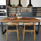 Solid Wood Top Dining Table Rectangle Pine Wood Table with Sled Base in Black