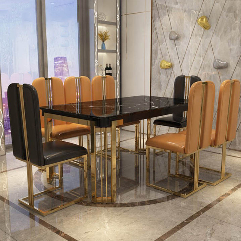 Stone Top Dining Table Traditional Luxury Rectangle Table with 4 Legs