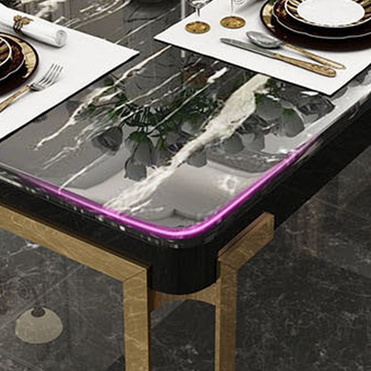 Stone Top Dining Table Traditional Luxury Rectangle Table with 4 Legs