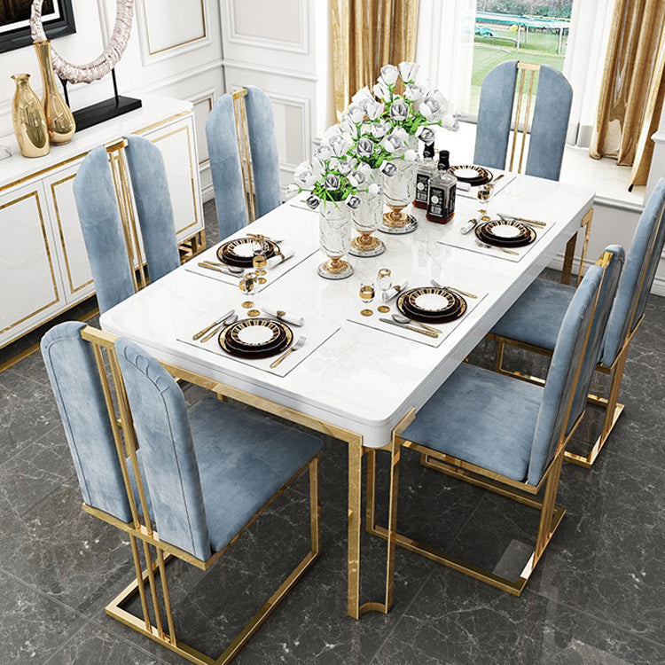 Stone Top Dining Table Traditional Luxury Rectangle Table with 4 Legs
