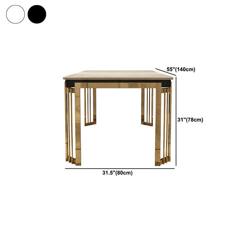 Stone Top Dining Table Traditional Luxury Rectangle Table with 4 Legs