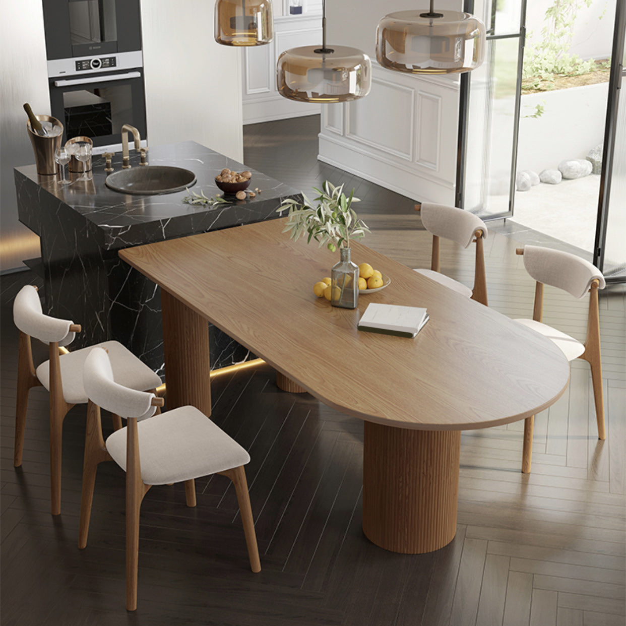 Pine Wood Top Dining Table Modern Solid Wood Table with 3 Legs 55.1"L x 27.6"W x 29.5"H Without Chairs Clearhalo 'Dining Tables & Seating' 'Dining Tables' 'dining_table' 'furn' 'furn_dining_table' 'Furniture' 'Kitchen & Dining Furniture' 6085838