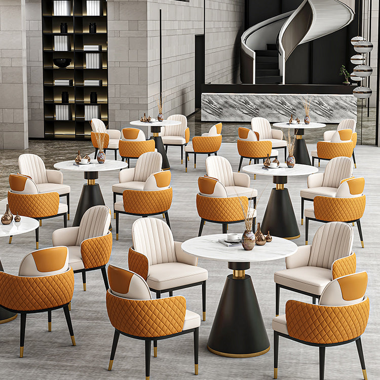 Metal Traditional Luxury Round Table Sintered Stone Top Indoor Table with Pedestal Base