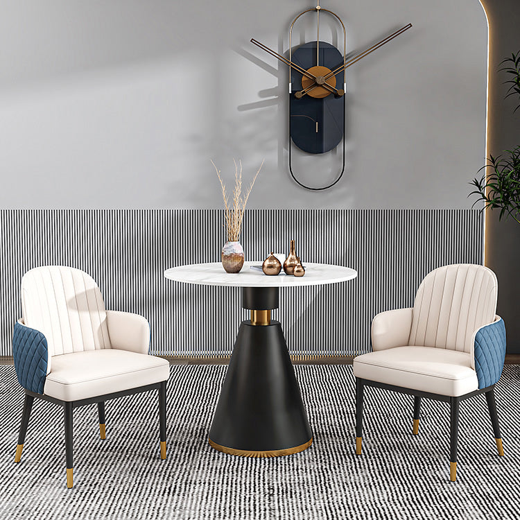 Metal Traditional Luxury Round Table Sintered Stone Top Indoor Table with Pedestal Base