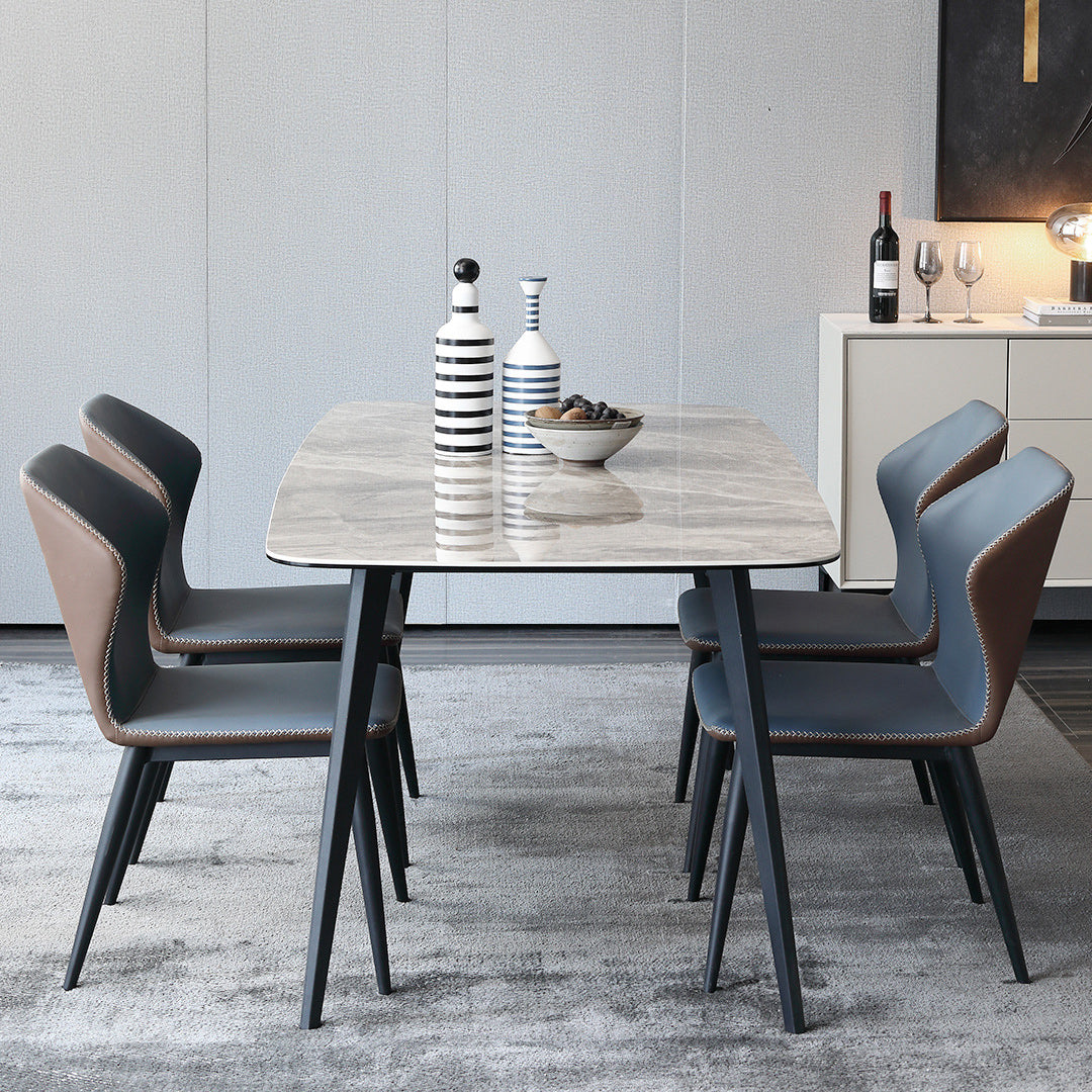 Metal Contemporary Rectangle Dining Table Sintered Stone Top Table for Dining Room
