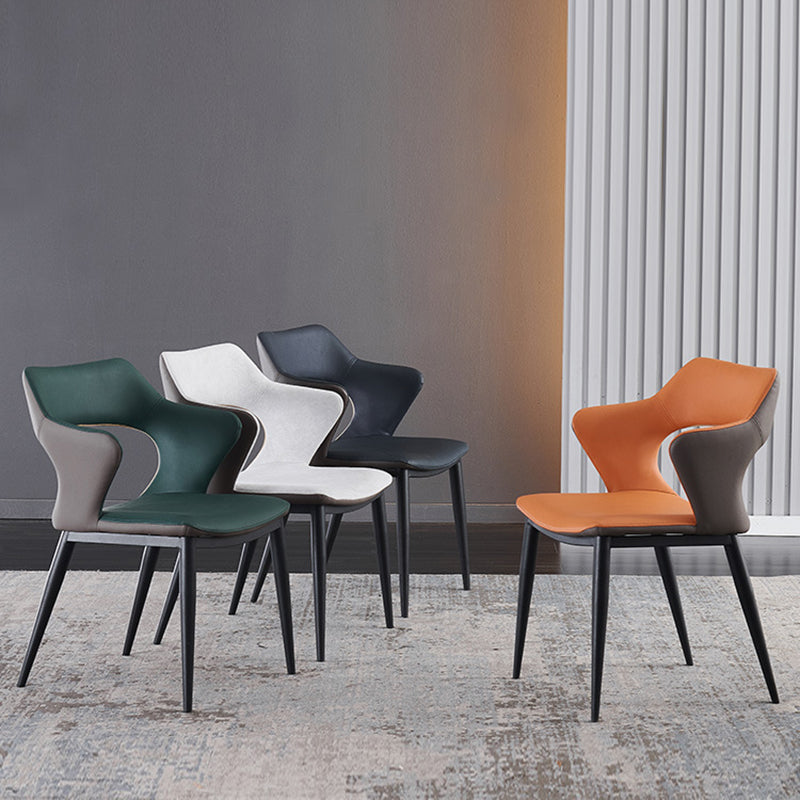 Metal Base Dining Chair Modern Style Faux Leather Arm Dining Chairs Clearhalo 'Dining Chairs' 'Dining Tables & Seating' 'dining_chair' 'furn' 'furn_dining_chair' 'Furniture' 'Kitchen & Dining Furniture' 6085936