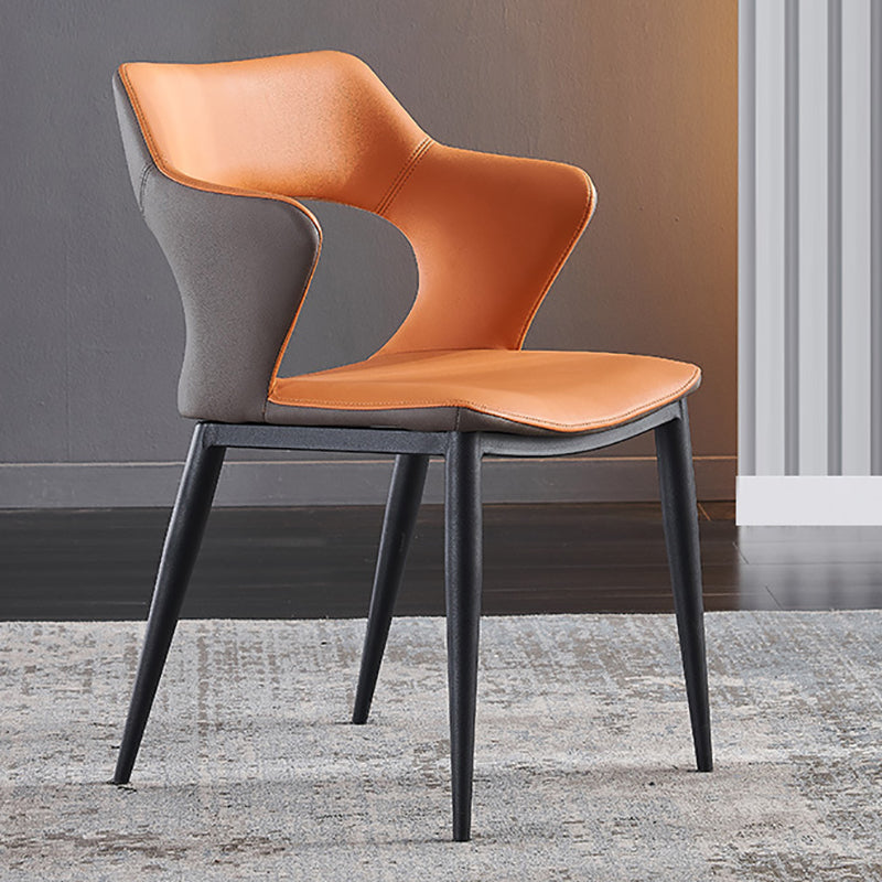 Metal Base Dining Chair Modern Style Faux Leather Arm Dining Chairs Clearhalo 'Dining Chairs' 'Dining Tables & Seating' 'dining_chair' 'furn' 'furn_dining_chair' 'Furniture' 'Kitchen & Dining Furniture' 6085944