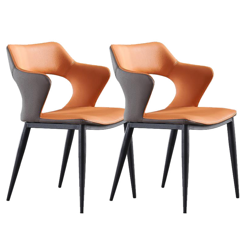 Metal Base Dining Chair Modern Style Faux Leather Arm Dining Chairs Orange 2 Piece Set Clearhalo 'Dining Chairs' 'Dining Tables & Seating' 'dining_chair' 'furn' 'furn_dining_chair' 'Furniture' 'Kitchen & Dining Furniture' 6085945