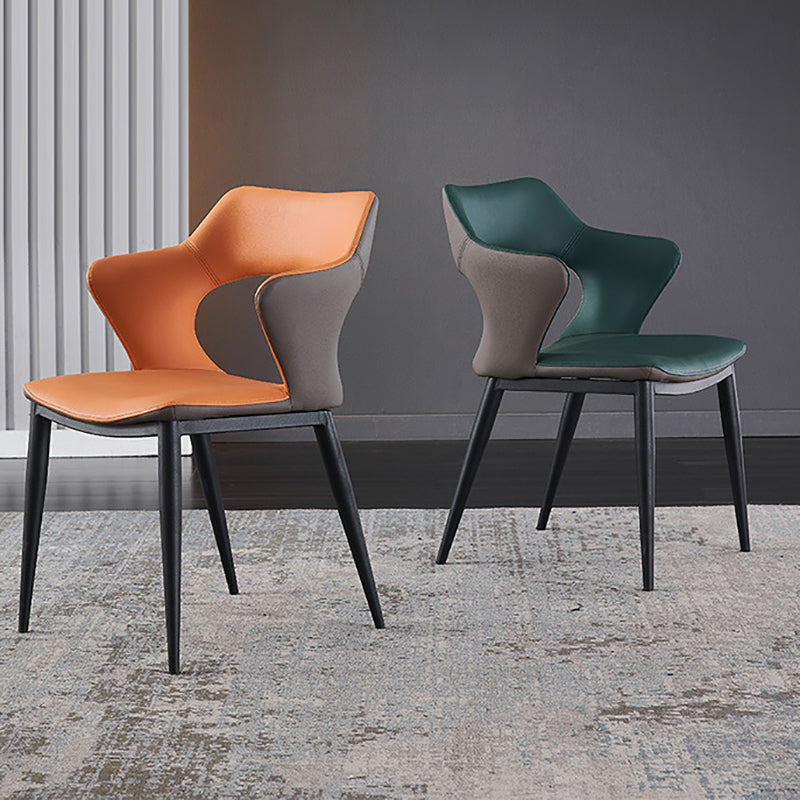 Metal Base Dining Chair Modern Style Faux Leather Arm Dining Chairs Clearhalo 'Dining Chairs' 'Dining Tables & Seating' 'dining_chair' 'furn' 'furn_dining_chair' 'Furniture' 'Kitchen & Dining Furniture' 6085947