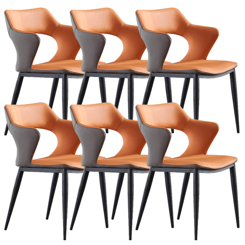 Metal Base Dining Chair Modern Style Faux Leather Arm Dining Chairs Orange 6 Piece Set Clearhalo 'Dining Chairs' 'Dining Tables & Seating' 'dining_chair' 'furn' 'furn_dining_chair' 'Furniture' 'Kitchen & Dining Furniture' 6085950