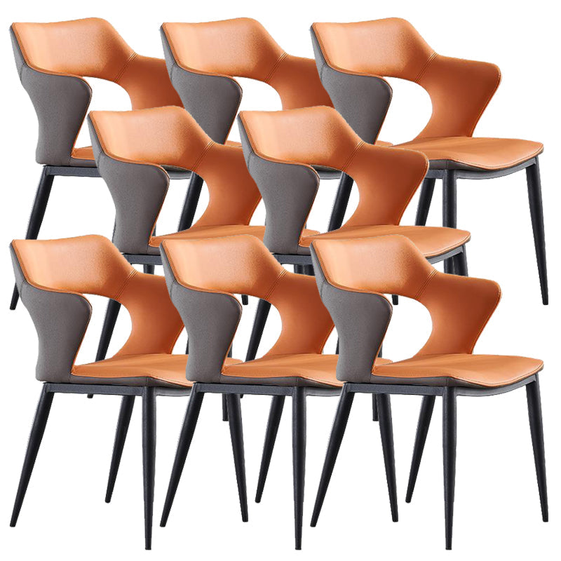 Metal Base Dining Chair Modern Style Faux Leather Arm Dining Chairs Orange 8 Piece Set Clearhalo 'Dining Chairs' 'Dining Tables & Seating' 'dining_chair' 'furn' 'furn_dining_chair' 'Furniture' 'Kitchen & Dining Furniture' 6085952