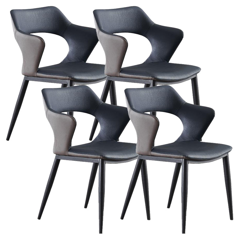 Metal Base Dining Chair Modern Style Faux Leather Arm Dining Chairs Blue 4 Piece Set Clearhalo 'Dining Chairs' 'Dining Tables & Seating' 'dining_chair' 'furn' 'furn_dining_chair' 'Furniture' 'Kitchen & Dining Furniture' 6085956
