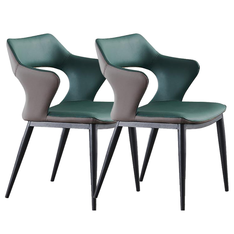 Metal Base Dining Chair Modern Style Faux Leather Arm Dining Chairs Green 2 Piece Set Clearhalo 'Dining Chairs' 'Dining Tables & Seating' 'dining_chair' 'furn' 'furn_dining_chair' 'Furniture' 'Kitchen & Dining Furniture' 6085960