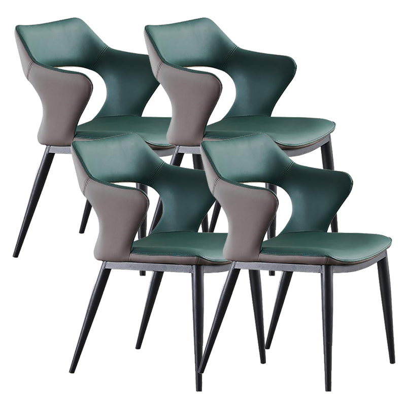 Metal Base Dining Chair Modern Style Faux Leather Arm Dining Chairs Green 4 Piece Set Clearhalo 'Dining Chairs' 'Dining Tables & Seating' 'dining_chair' 'furn' 'furn_dining_chair' 'Furniture' 'Kitchen & Dining Furniture' 6085961