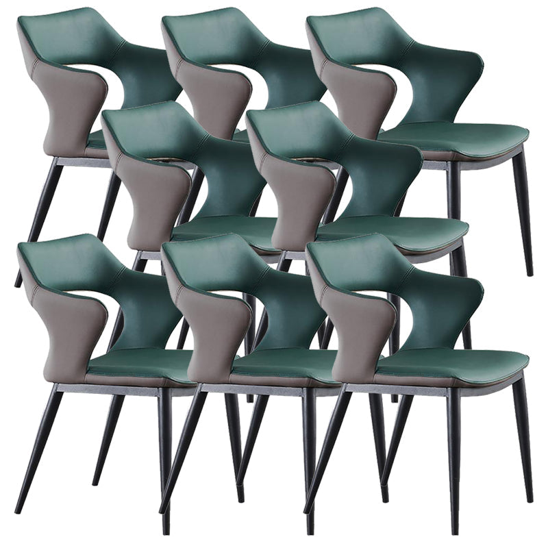 Metal Base Dining Chair Modern Style Faux Leather Arm Dining Chairs Green 8 Piece Set Clearhalo 'Dining Chairs' 'Dining Tables & Seating' 'dining_chair' 'furn' 'furn_dining_chair' 'Furniture' 'Kitchen & Dining Furniture' 6085963