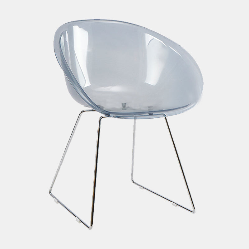 Contemporary Style Arm Chair Plastic Dining Chair with Metal Base for Dining Room