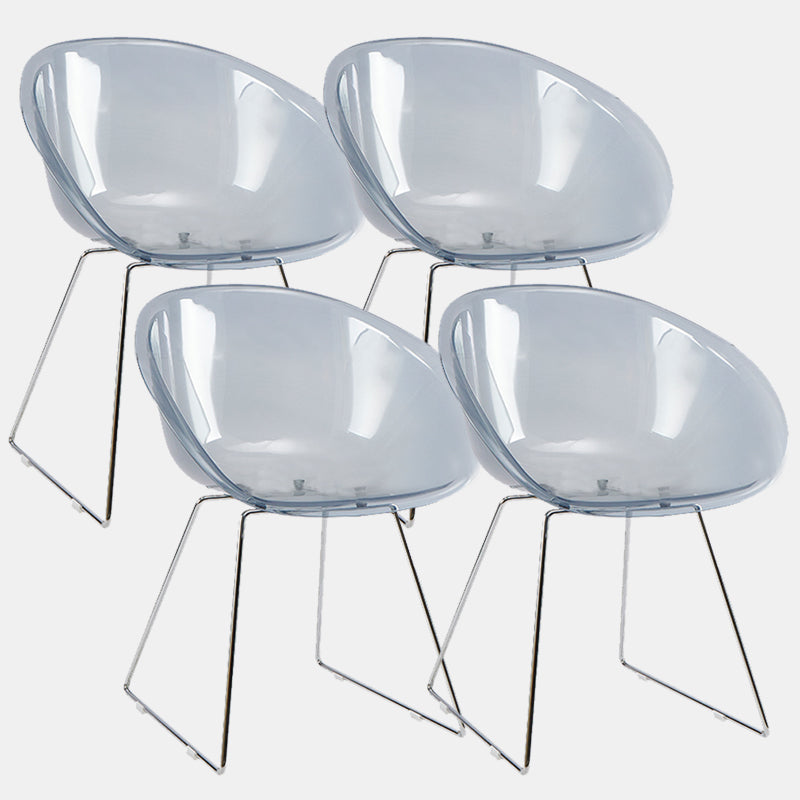 Contemporary Style Arm Chair Plastic Dining Chair with Metal Base for Dining Room