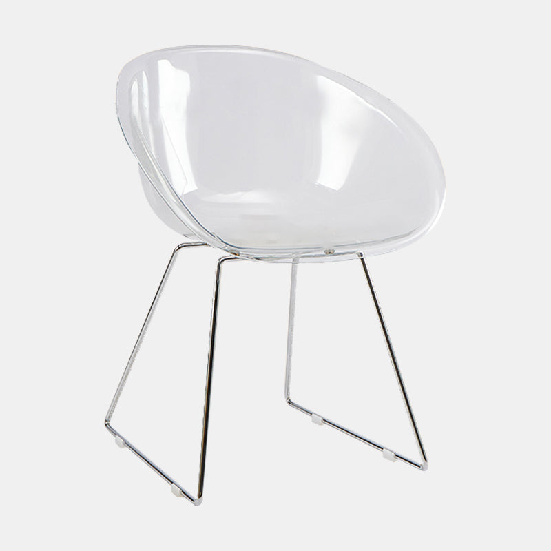 Contemporary Style Arm Chair Plastic Dining Chair with Metal Base for Dining Room