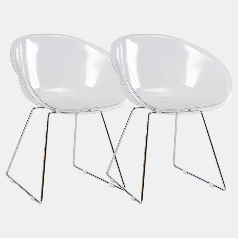 Contemporary Style Arm Chair Plastic Dining Chair with Metal Base for Dining Room
