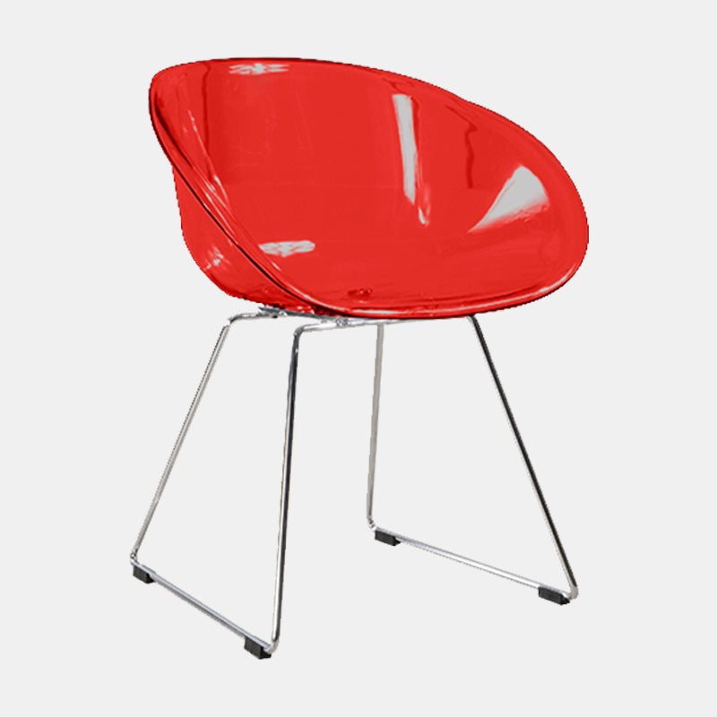 Contemporary Style Arm Chair Plastic Dining Chair with Metal Base for Dining Room